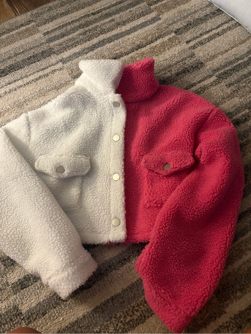 Two-Tone Sherpa Jacket - White & Pink